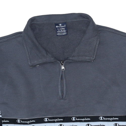 Champion Men's Grey Black 1/4 Zip Fleece Sweatshirt XL