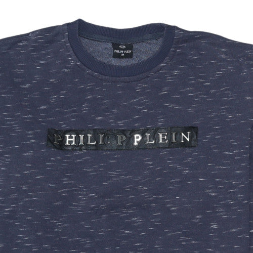 Philipp Plein Men's Blue Logo Crew Neck Pullover Sweatshirt M