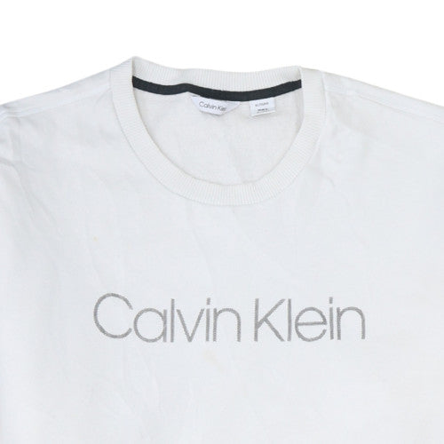 Calvin Klein Men's White XL Crew Neck Logo Pullover Sweatshirt