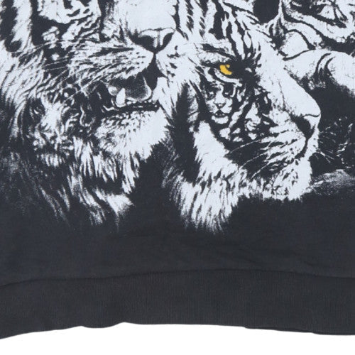 Topman Men's Black Tiger Graphic Sweatshirt L Regular Fit