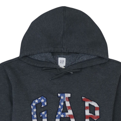 GAP Men's Black Hoodie L Pullover American Flag Logo Cotton Blend