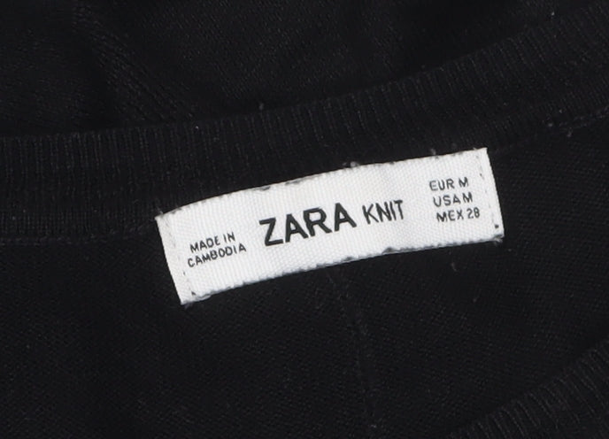 Zara Women Black Cotton Knit Long Sleeve Pullover Jumper Size 12
