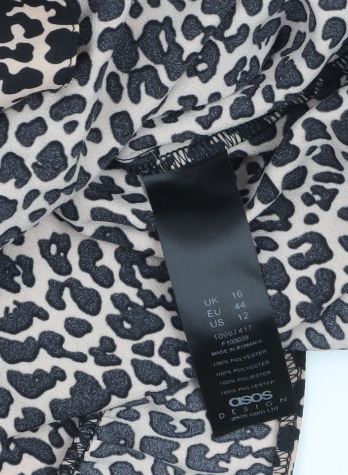 ASOS DESIGN Women’s Beige Leopard Print Wrap Dress Size 16