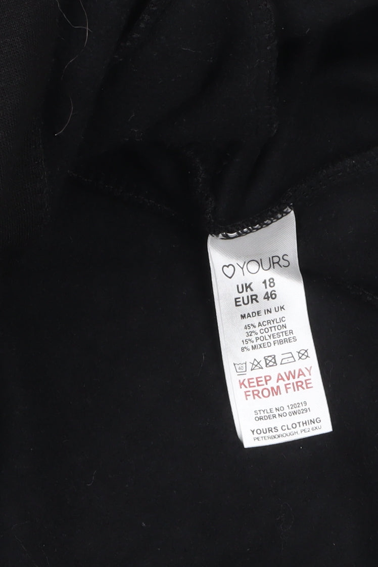 Yours Clothing Womens Black Plus Size 18 Mid-Length Overcoat