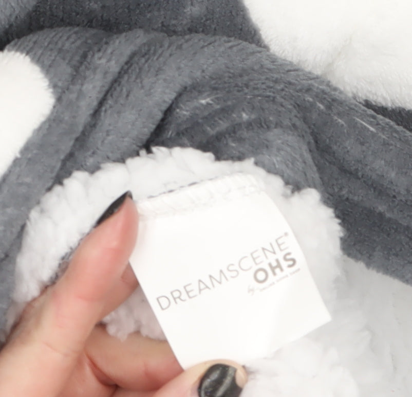 Dreamscene Women Grey Heart Fleece Hooded Robe OHS One Size