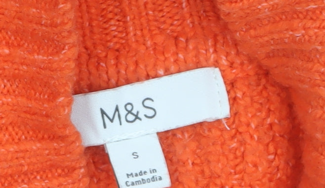 Marks & Spencer Women Orange Roll Neck Cable-Knit Jumper Size S