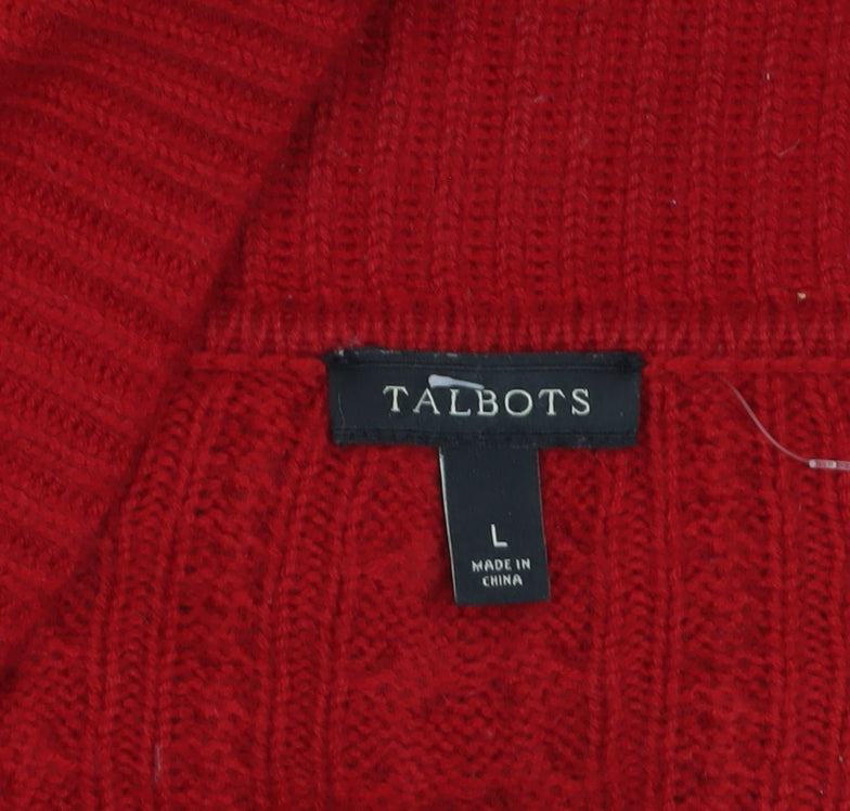 Talbots Women Red Lambswool Blend Cable Knit Cardigan L