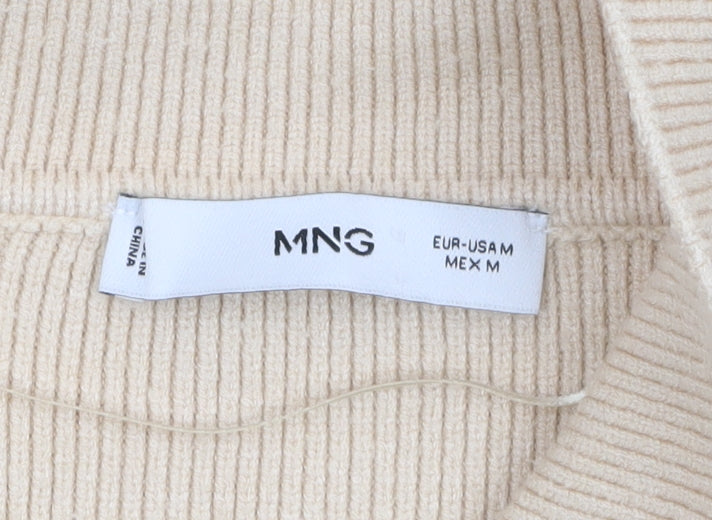 MNG Women Beige Collared Henley Knit Jumper Size M