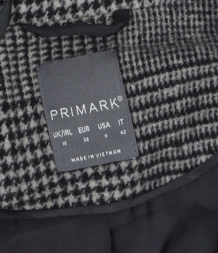 Primark Women’s Grey Check Tweed Mid-Length Overcoat Size 10