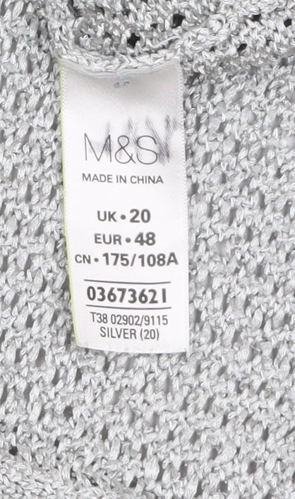 Marks & Spencer Women Silver Open-Knit 3/4 Sleeve Pullover Jumper Size 20