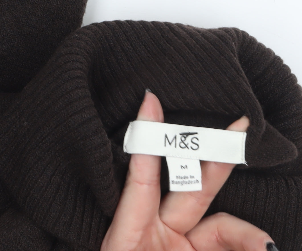 Marks & Spencer Women Brown Roll Neck Tunic Jumper Size M