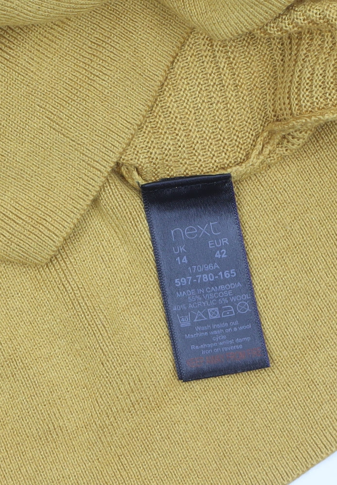 Next Women’s Yellow Mock Neck Button Shoulder Jumper Size 14