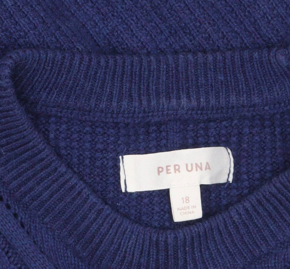 Marks & Spencer Per Una Women's Blue Size 18 Cable-Knit Jumper
