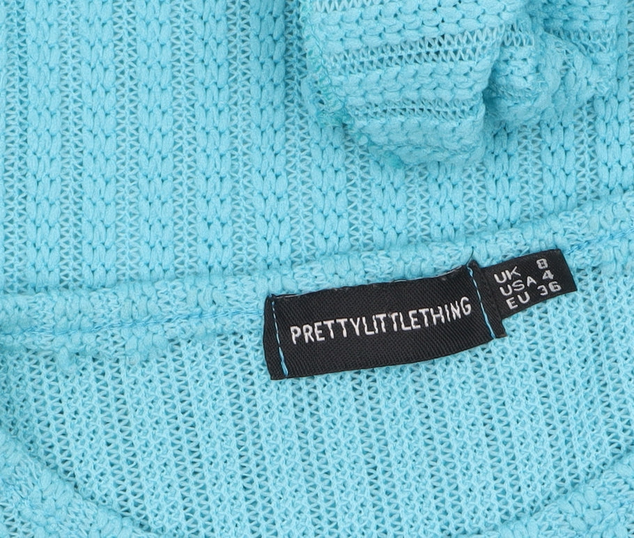PRETTYLITTLETHING Women's Blue Ribbed Bodycon Knit Dress Size 8