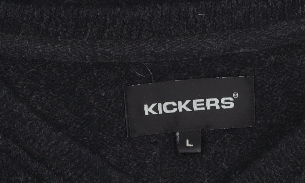 Kickers Men’s Black Wool Blend V-Neck Pullover Jumper Size L