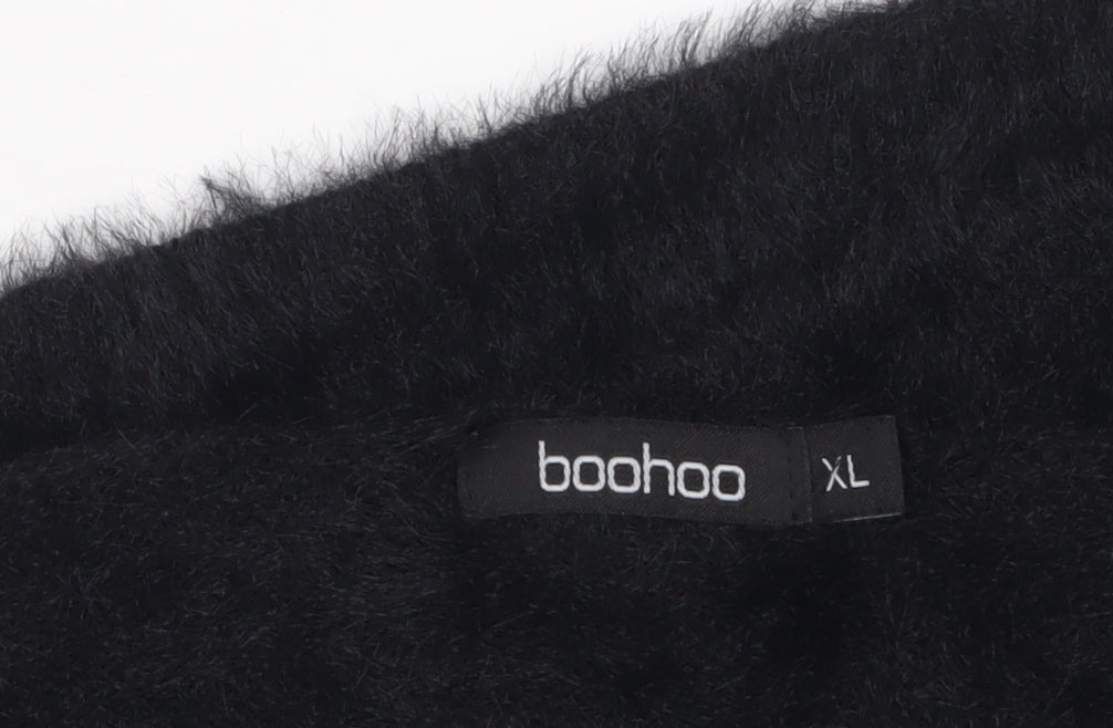 Boohoo Women Black Fuzzy Knit Camisole Tank Top XL