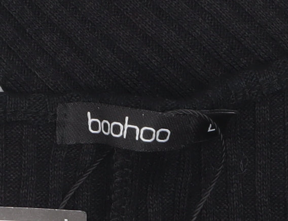 boohoo Women's Black Long Sleeve Ribbed Knit Bodysuit Size L