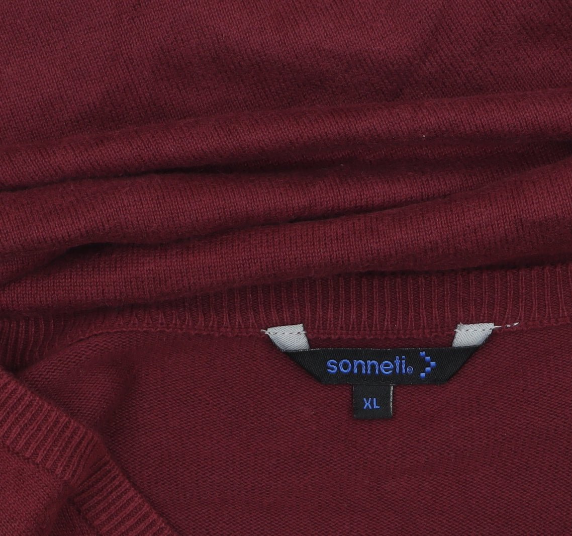 Sonneti Mens Red V-Neck Cotton Pullover Jumper XL