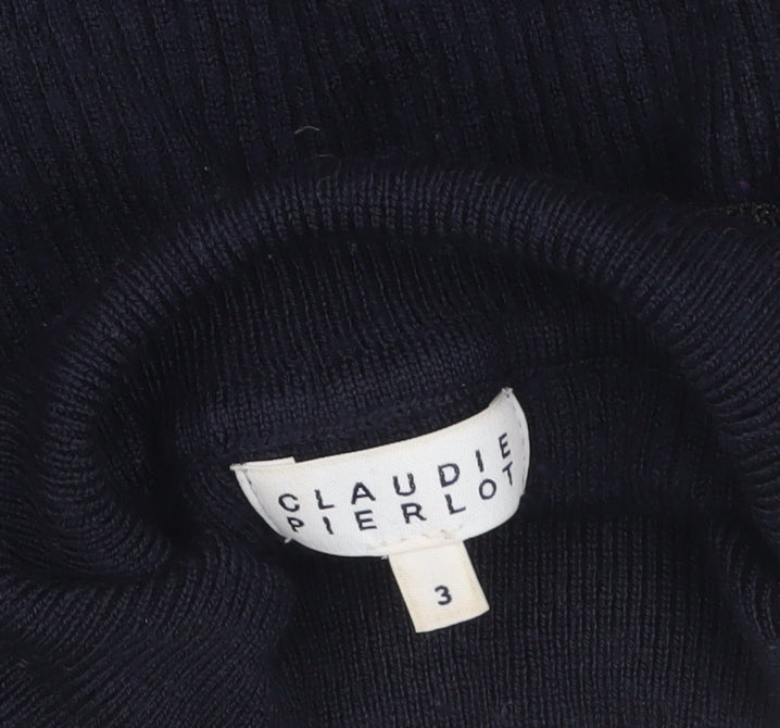 Claudie Pierlot Women Blue Wool Roll Neck Ruffle Jumper Size 12