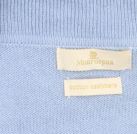 Munrospun Women's Light Blue Collared Henley Jumper M Cotton Cashmere