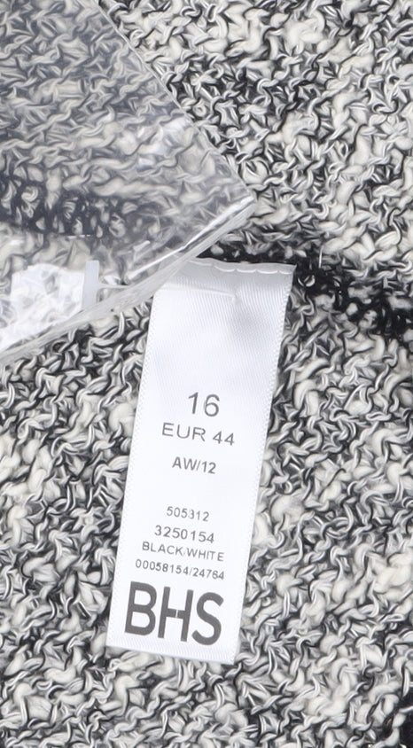 BHS Womens Black White Knit Open Cardigan Size 16