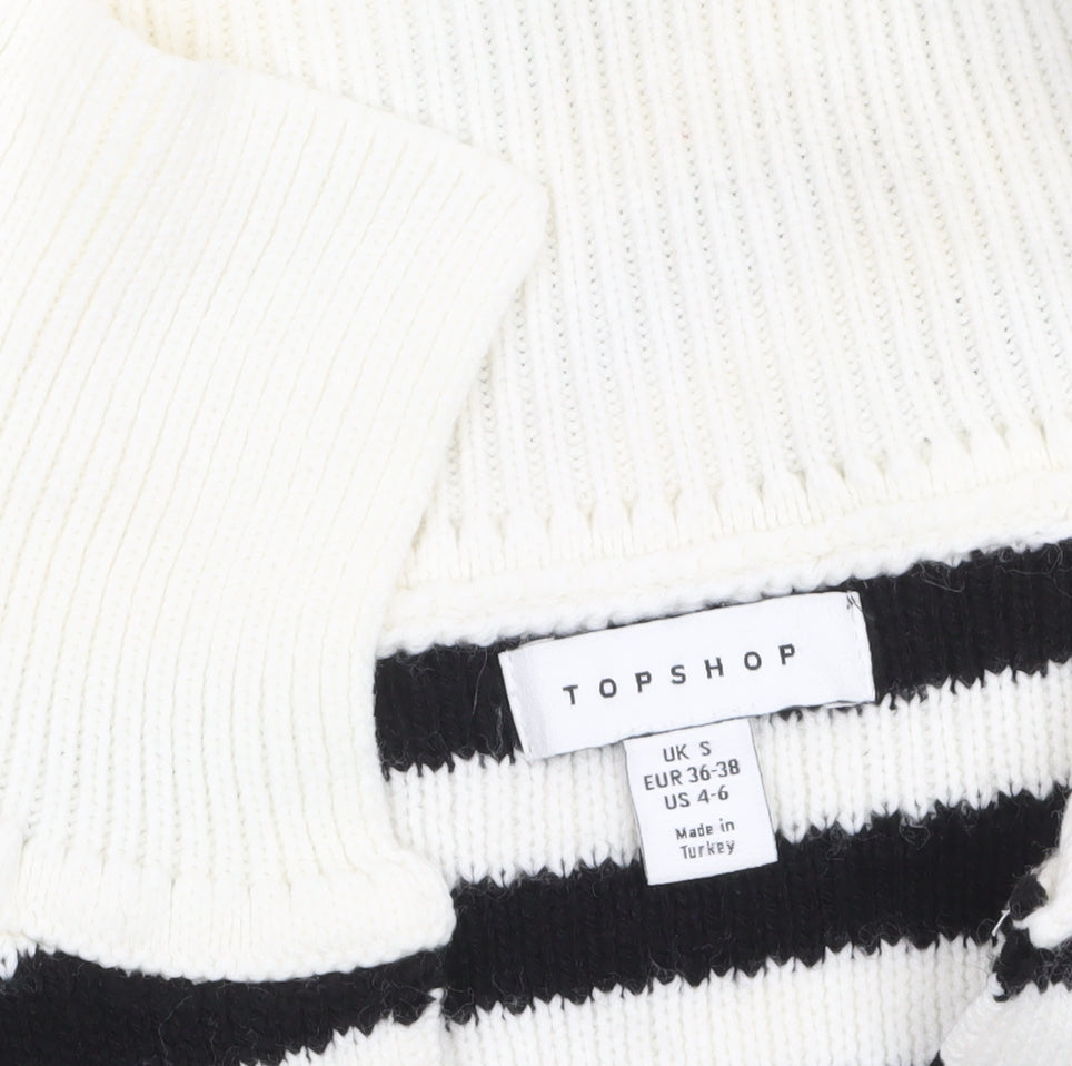 Topshop Women's Black White Striped Collared Knit Jumper Size S