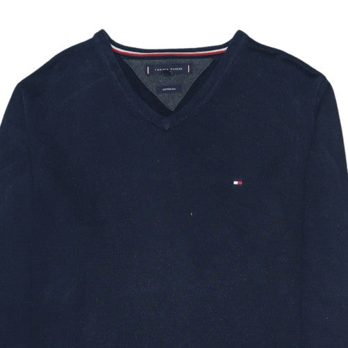 Tommy Hilfiger Men's Blue V-Neck Cotton Silk Jumper Size M