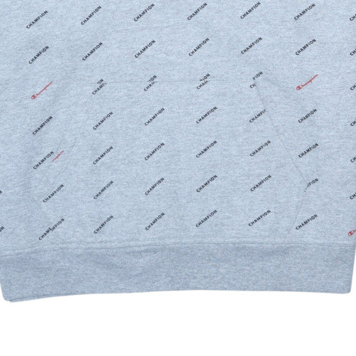 Champion Women Grey Hoodie L 1/4 Zip Logo Print Pullover Sweatshirt