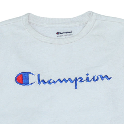 Champion Womens White Cotton Pullover Sweatshirt Size L Crew Neck