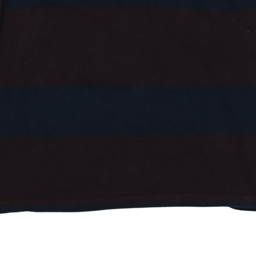 Next Mens Navy Burgundy Striped Long Sleeve Polo L Cotton Rugby Top