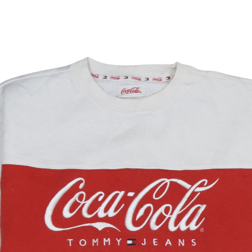 Tommy Jeans Coca-Cola White Red Women's L Sweatshirt Crew Neck Cotton Blend