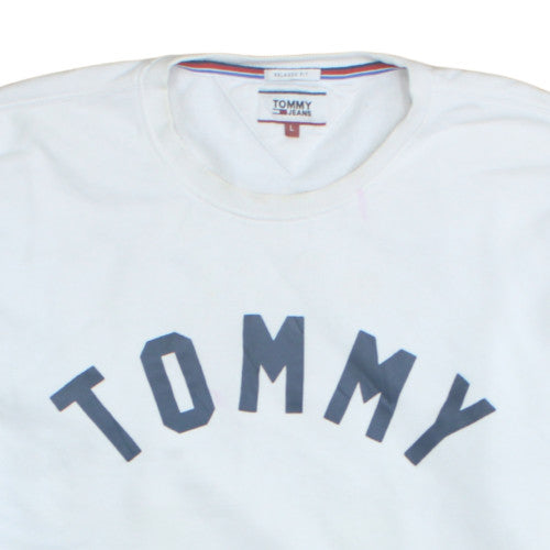 Tommy Jeans Men's White L Relaxed Fit Crew Neck Sweatshirt