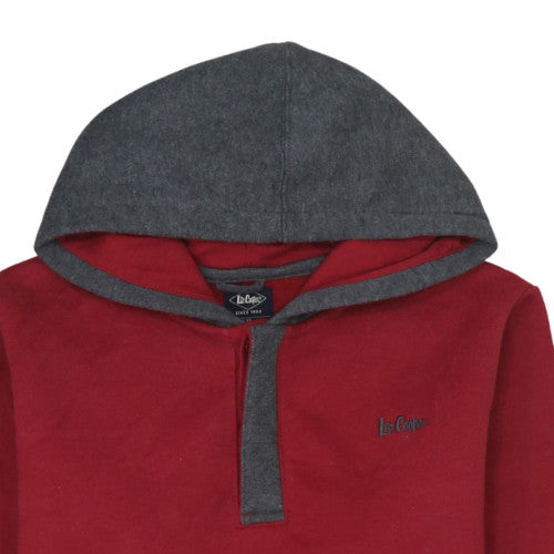 Lee Cooper Boys Red & Grey Henley Hoodie Size 13 Years Cotton Blend