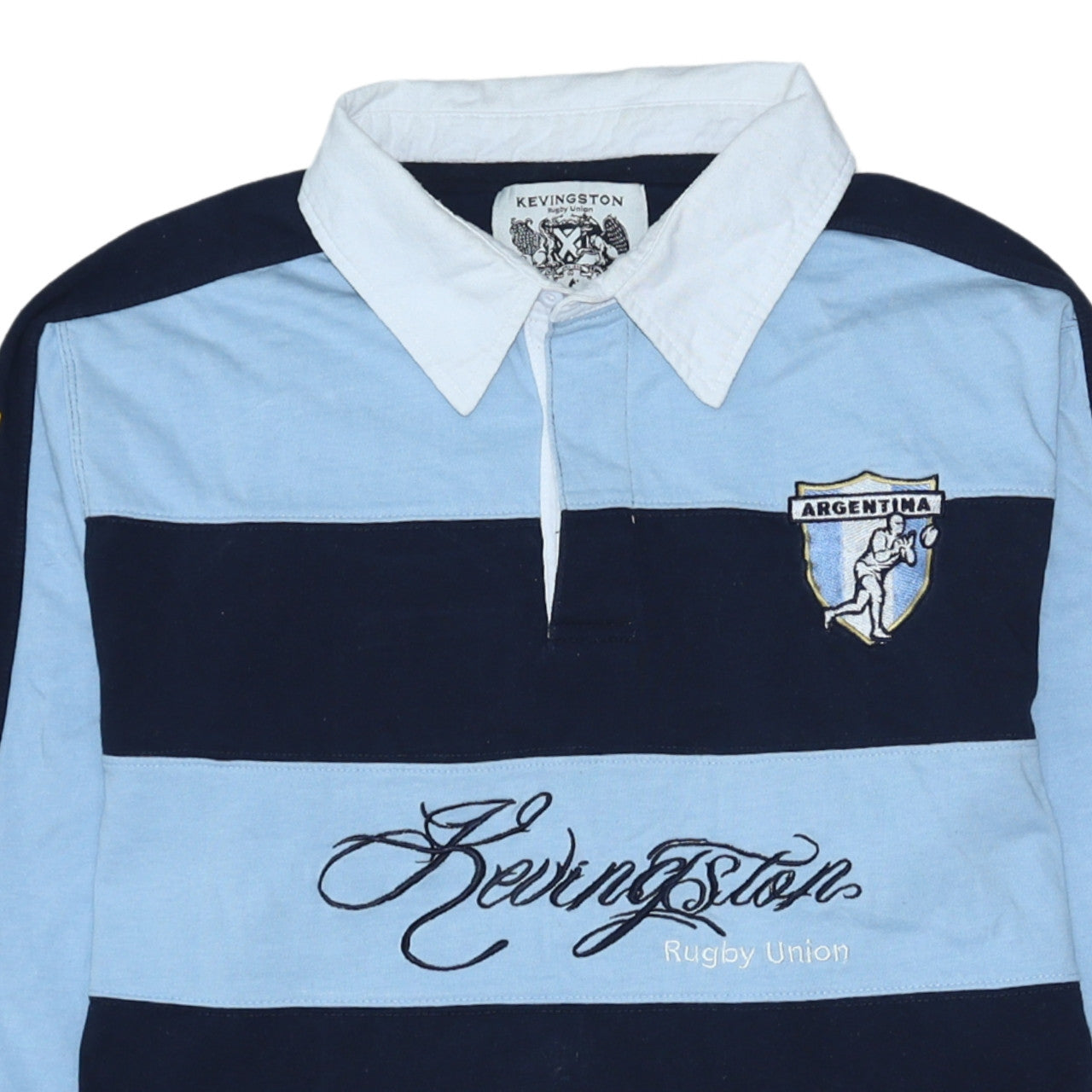 Kevingston Men's Blue Striped Rugby Union Long Sleeve Shirt L