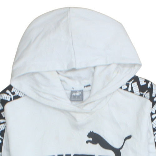 Puma Mens White Pullover Hoodie L Sports Logo Fleece