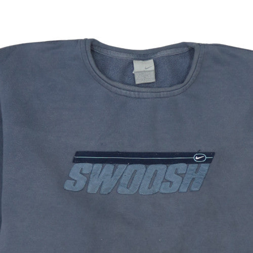 Nike Women Blue Swoosh Crew Neck Pullover Sweatshirt Size L