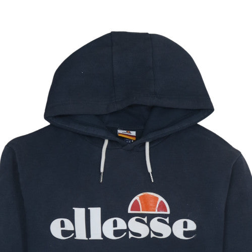 Ellesse Womens Navy Pullover Hoodie UK 16 Cotton Blend Logo Print