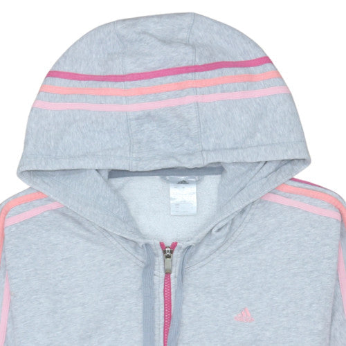 Adidas Womens Grey Pink Full Zip Hoodie Size 8-10