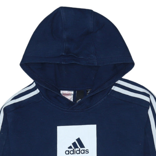 Adidas Boys Blue Pullover Hoodie Sweatshirt Size 13-14 Years Cotton Blend