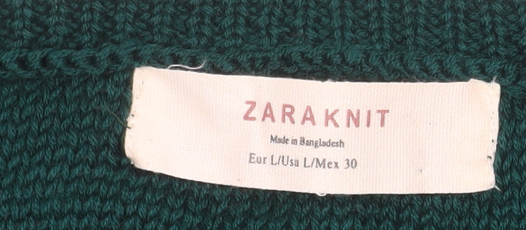 Zara Women Green Cable-Knit Long Sleeve Pullover Jumper Size L