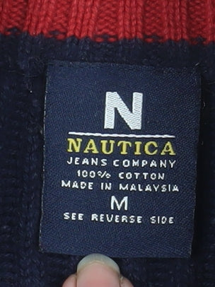 Nautica Men's Blue Cotton Mock Neck Chunky Knit Pullover Jumper Size M