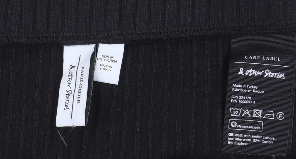 & Other Stories Women Black Midi Ribbed Pencil Skirt M Cotton Stretch