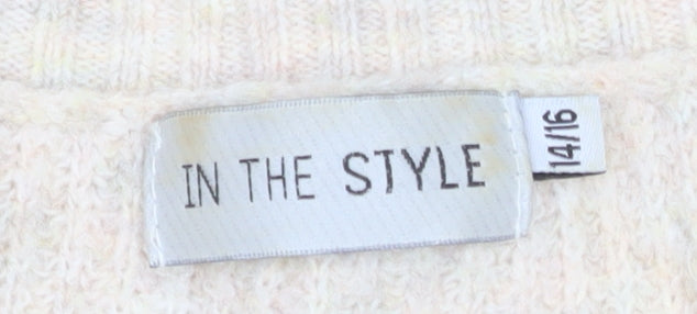 In The Style Women's Beige Beaded Knit Pullover Jumper Size 14