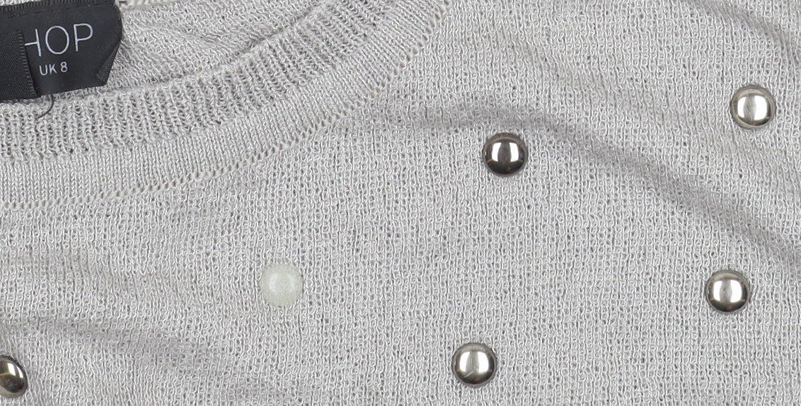Topshop Women Grey Beaded Knit Long Sleeve Blouse UK 8