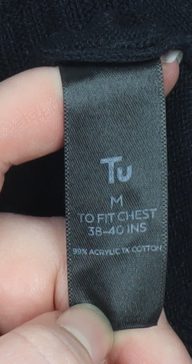Tu Mens Black Striped 1/4 Zip Knit Jumper M