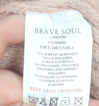 Brave Soul Womens Beige Roll Neck Ribbed Knit Jumper Size M