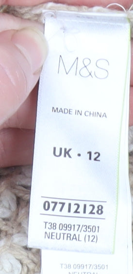 Marks and Spencer Women Beige Waffle Knit Pullover Jumper Size 12