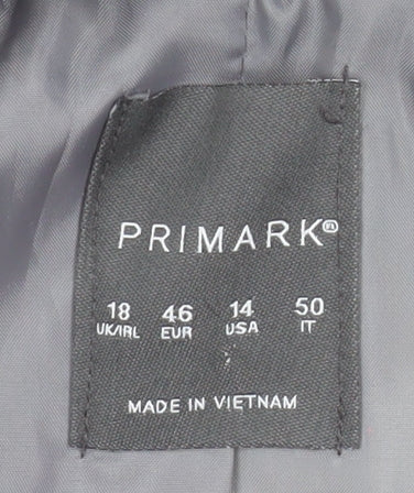 Primark Women’s Grey Wool Blend Hooded Mid-Length Coat UK 18
