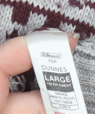Dunnes Mens Grey Fair Isle Shawl Neck Jumper Size L