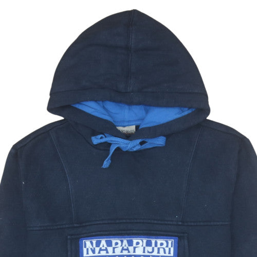 Napapijri Men's Blue Pullover Fleece Hoodie M Embroidered Logo Outdoor